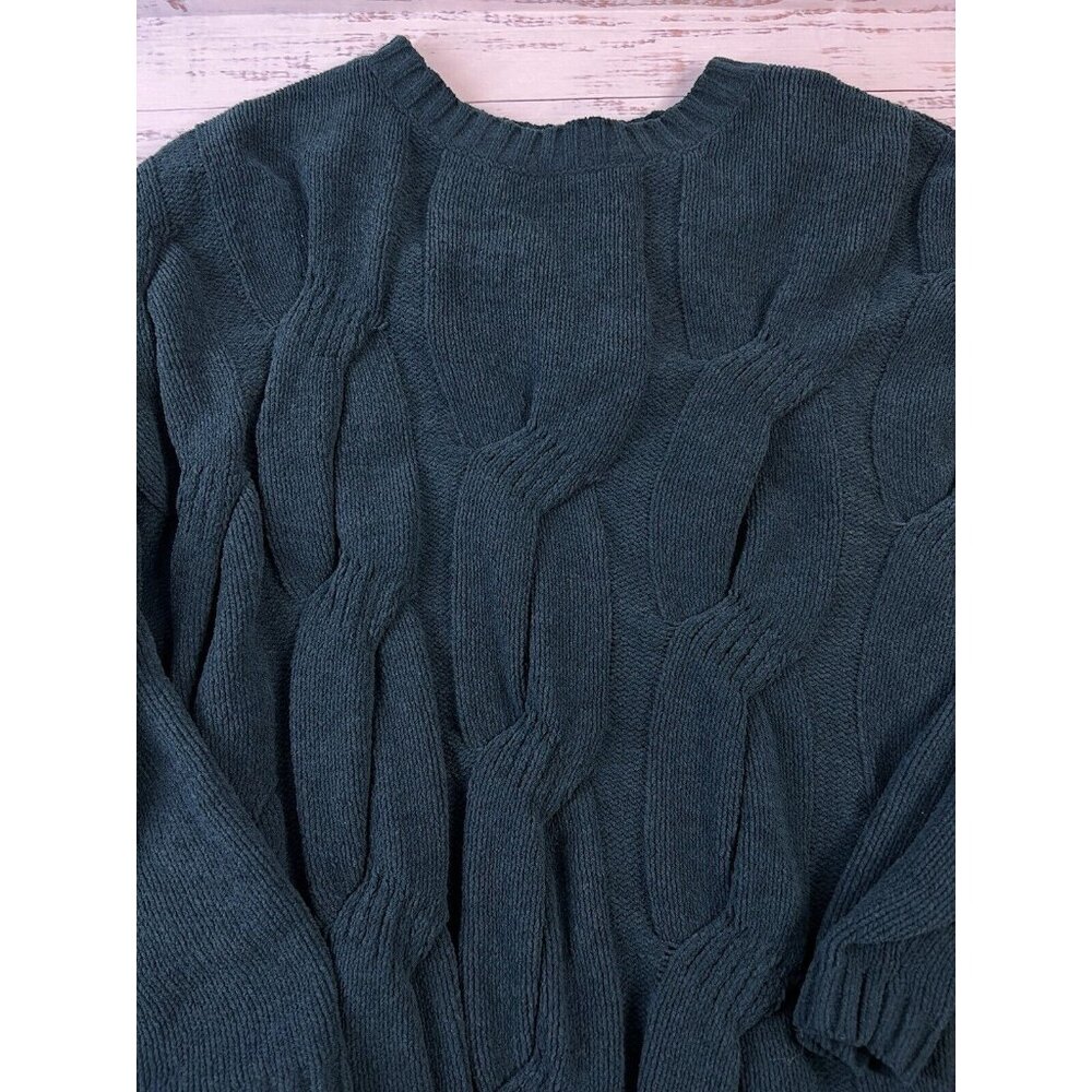 J.JILL $79 Solid Green Chenille Soft Cable Knit Pullover Sweater Top Size Large - Picture 11 of 11